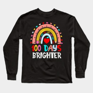 100Th Day Of School Teacher 100 Days Brighter Rainbow Kids Long Sleeve T-Shirt
